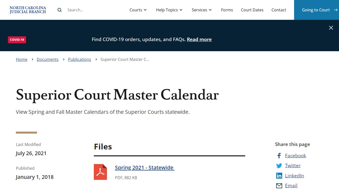 Superior Court Master Calendar | North Carolina Judicial Branch